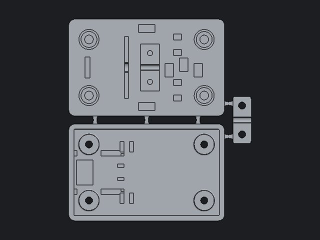 Rendered view of all three parts joined by thin tags